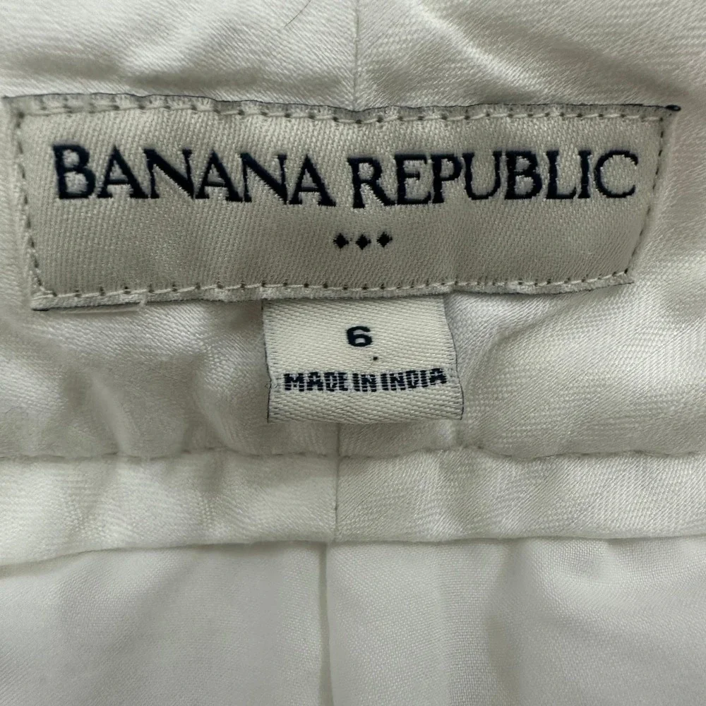 Banana Republic Off White Linen Cotton Wide Leg Ruched Waist Pants Womens 6